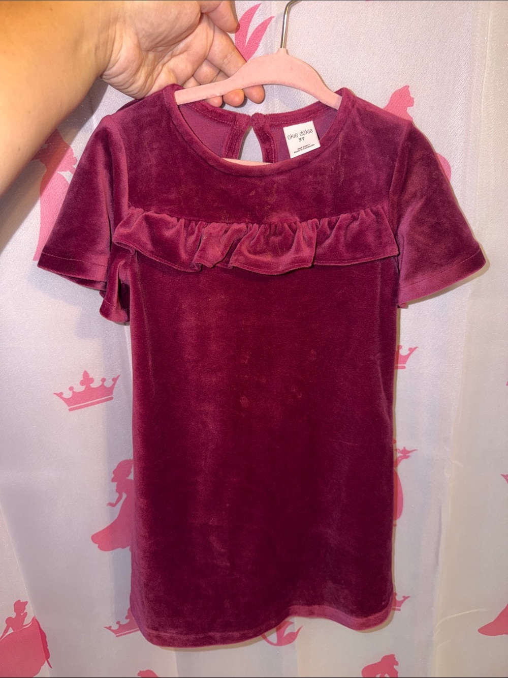Velvet Ruffle Yoke Dress in Deep Berry